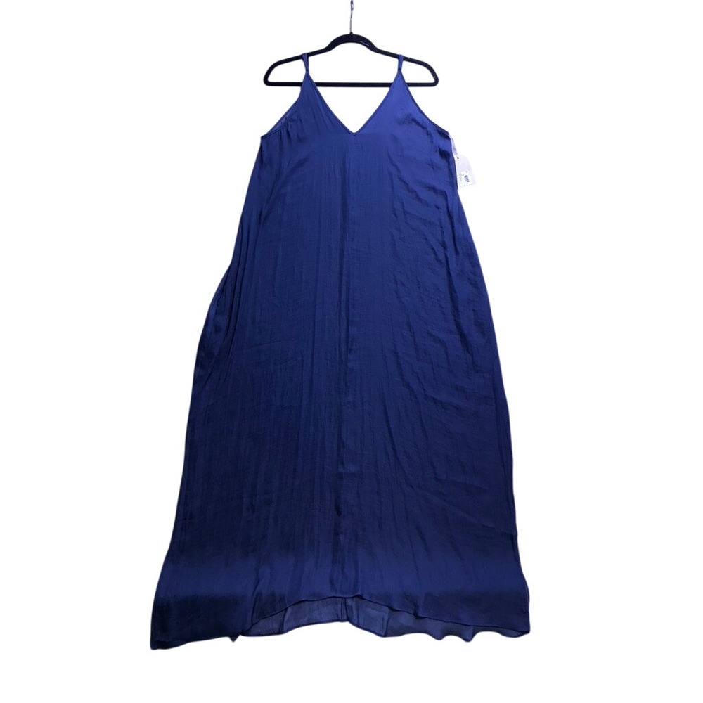 Van Winkle & Co Maxi Dress Womens Large Vintage Indigo V-Neck Satin Slip New